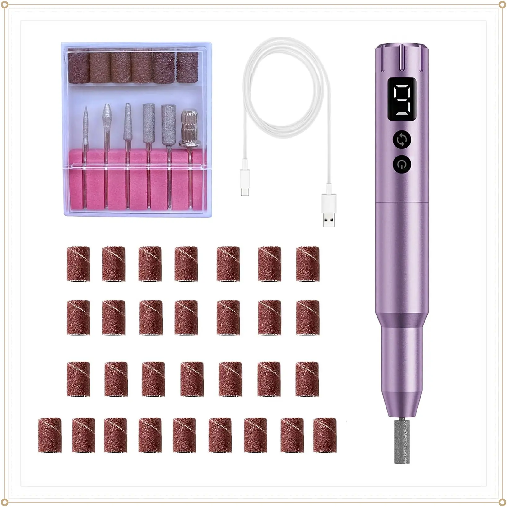 Electric Rechargeable Cordless Nail Drill Kit, Compact Professional Nail Art Grinding Machine for Gel Manicure Pedicure Polishing, Household Nail Removal Tool (Purple)Gift