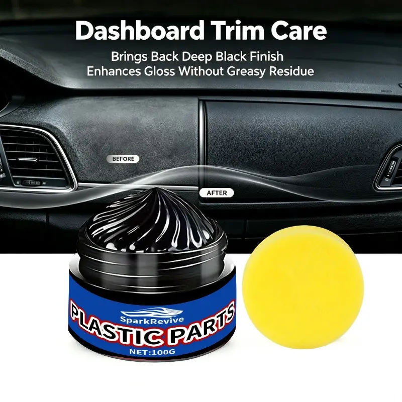 100g Car Plastic Trim Restorer Paste, Restore Faded Oxidized Automotive Interior Plastic Parts, Long‑Lasting Gloss Anti‑Aging Rubber Plastic Renovate Care Cream