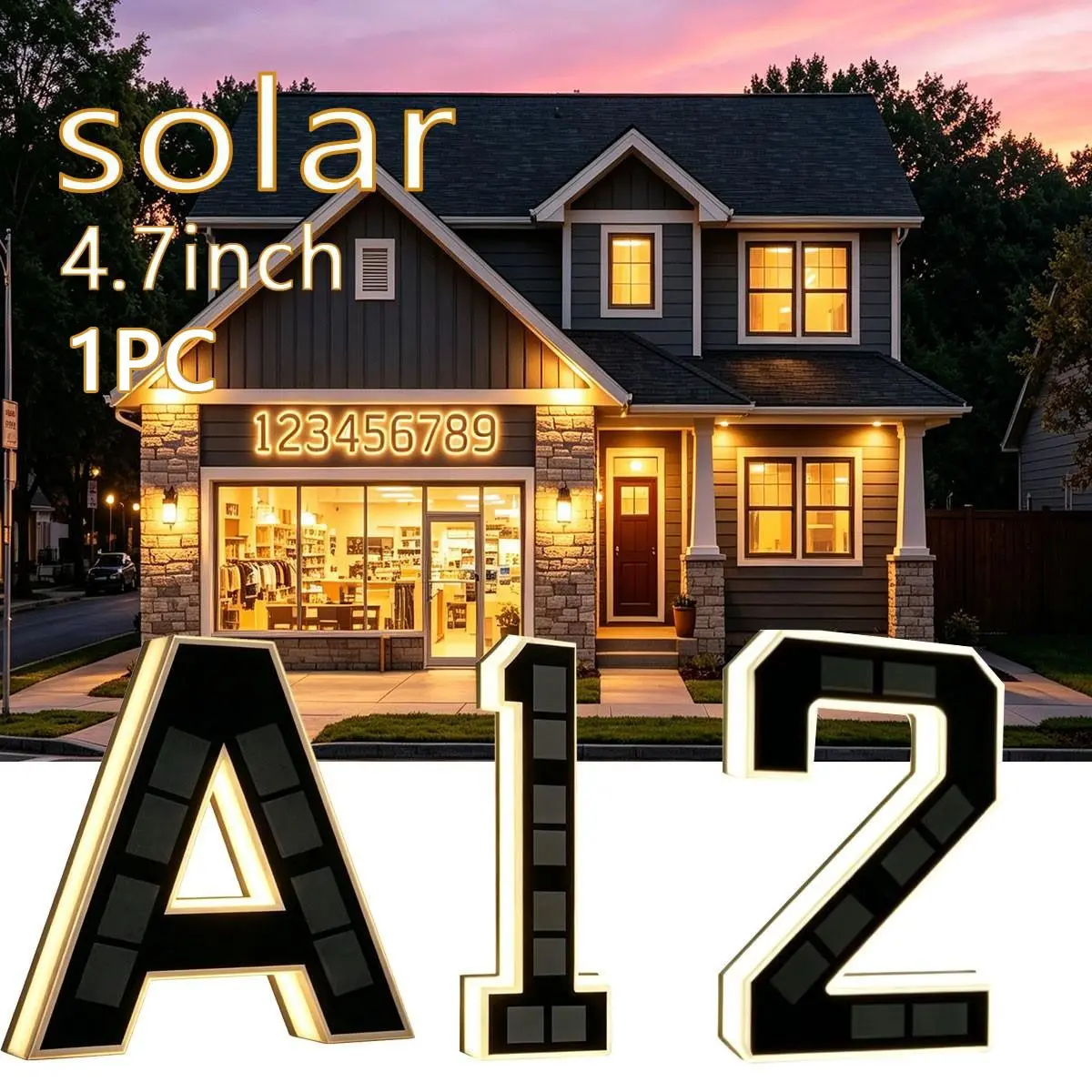 Solar Lighted House Numbers for Outside Light Up, 4.7inch Waterproof, Modern Design, Ideal for Various Environments, Indoor and Outdoor Illuminated House Numbers Sign Lights