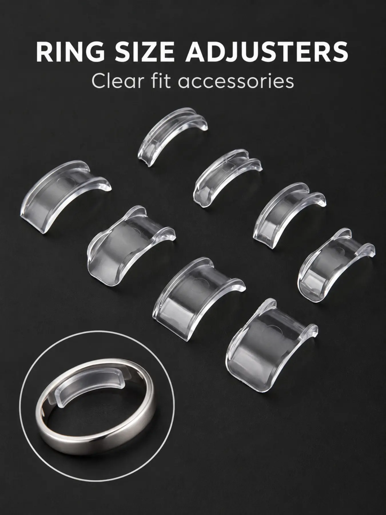 8pcs Clear Invisible Ring Size Adjuster, Flexible Ring Resizer Reducer, Ring Guard Spacer for Women Men, Jewelry Accessories