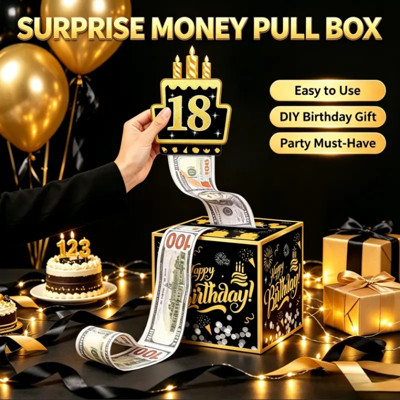 Birthday Surprise Pull Money Box, DIY Money Drawing Gift Box, Funny Birthday Party Atmosphere Decor Props for Birthday Surprise Gift