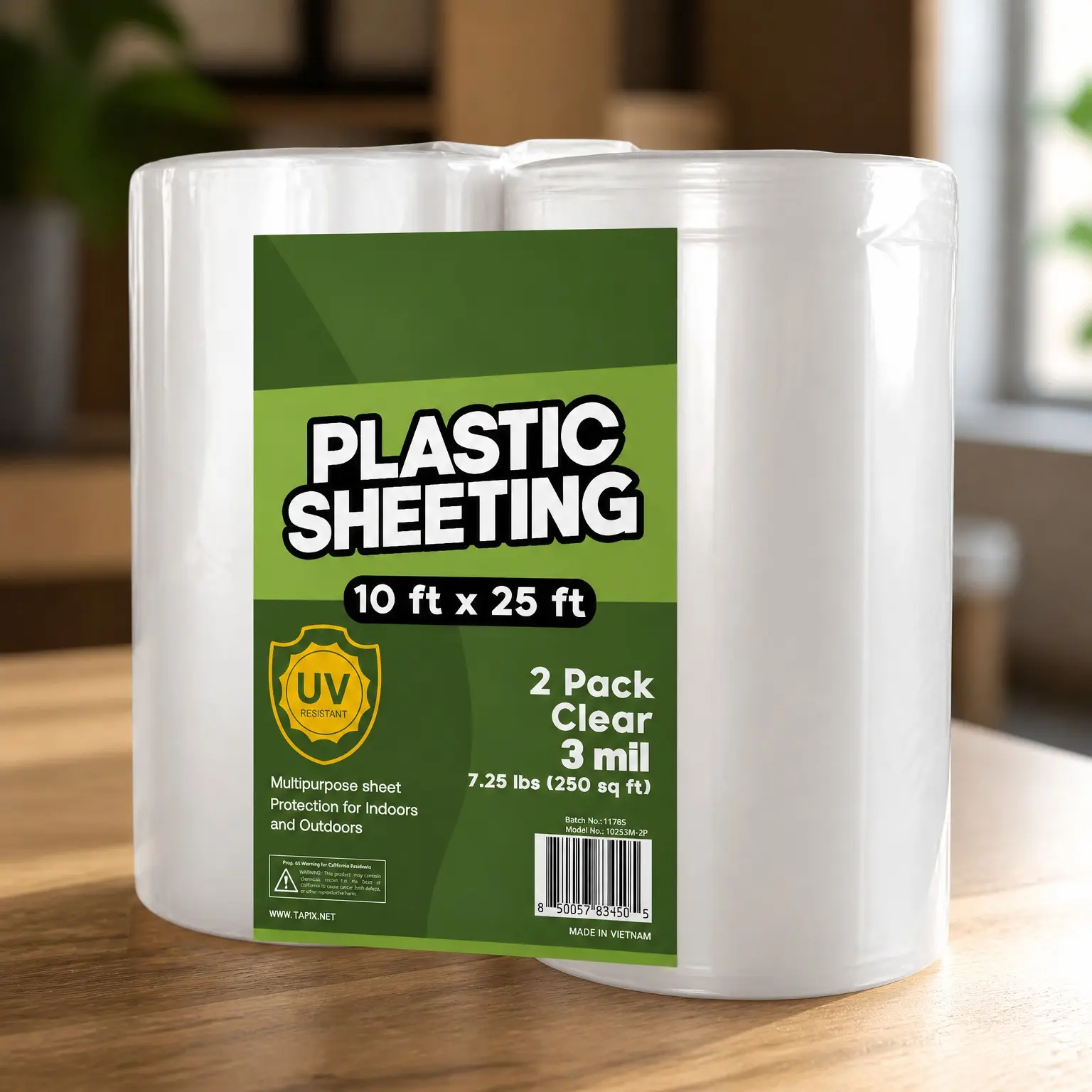 Plastic Sheeting (10' x 25') Long, 3 Mil (2 Pack) - UV Protection Poly Sheeting Polyethylene Film, Heavy Duty Greenhouse Plastic Sheeting