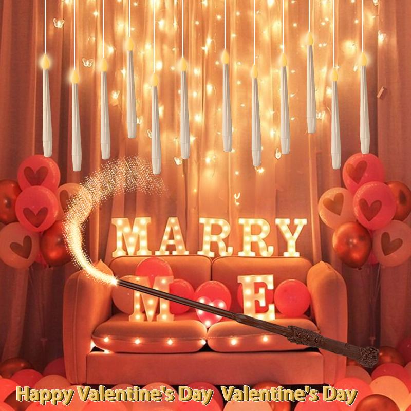 12, 24PCS floating candle, with wand, Christmas decoration, with wand remote, flicker warm light flameless hanging candle battery powered, LED candle, suitable for parties Halloween Set Traditional Switch Window Ornaments 12Pcs