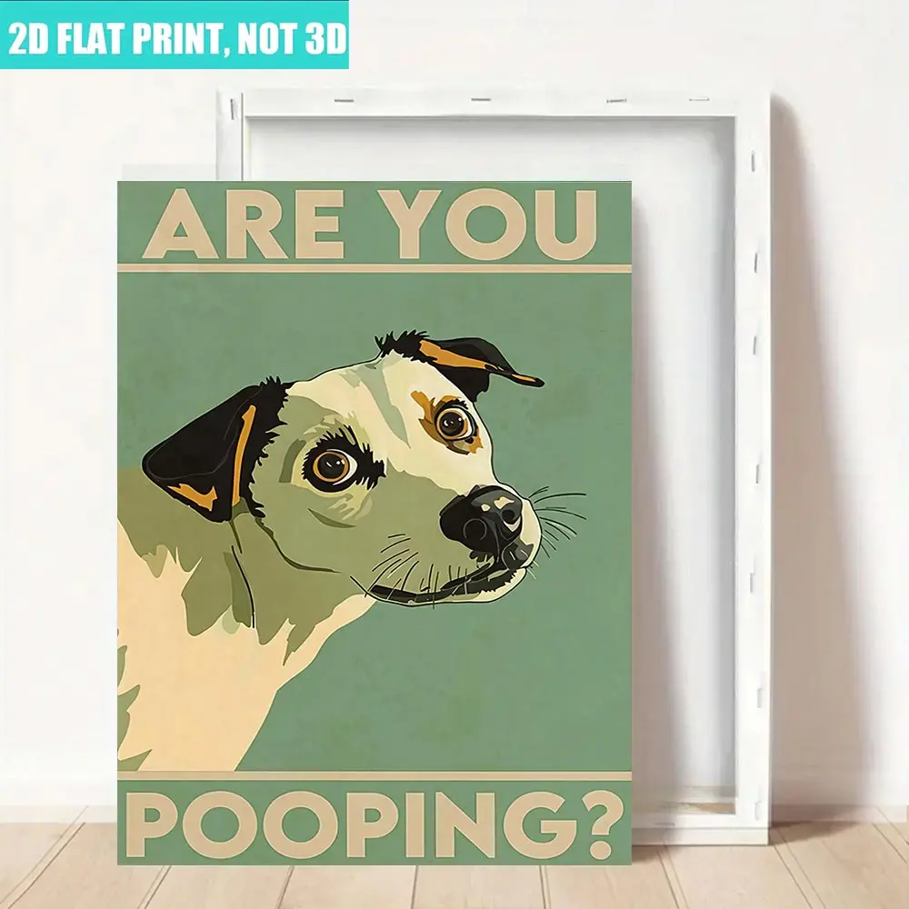 Funny Dog Wall Art Poster, Vintage Canvas Print with Humorous Text and Interactive Puppy Scene, Bohemian Classical Decor for Bathroom
