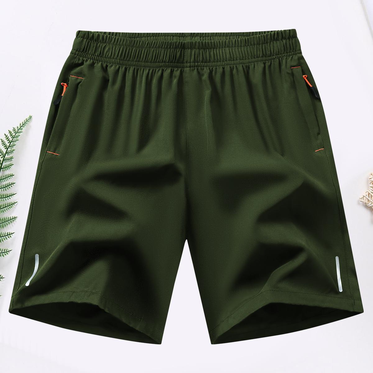 Male 3-Pack Active Gym Shorts, Solid Color, Breathable Quick-Dry Fabric, Zippered Pockets, Elastic Drawstring Waist, Machine Washable for Fitness, Running