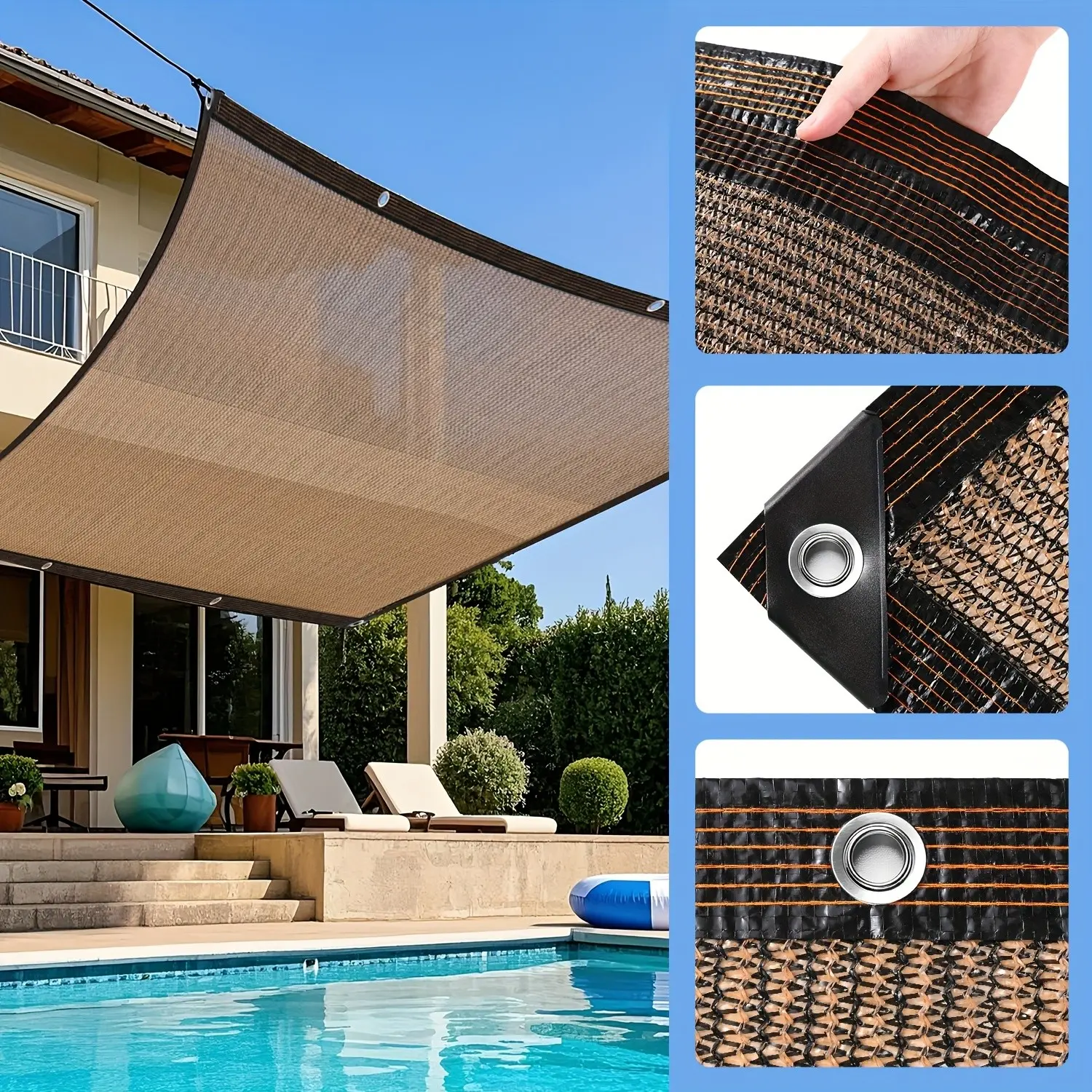 Durable Hdpe Coffee Color Sunshade Net, UV Protection Breathable Shade Cover, Ideal for Garden, Plants, Pool, Outdoor Privacy Screening, Outdoor Sun Shades for Patio