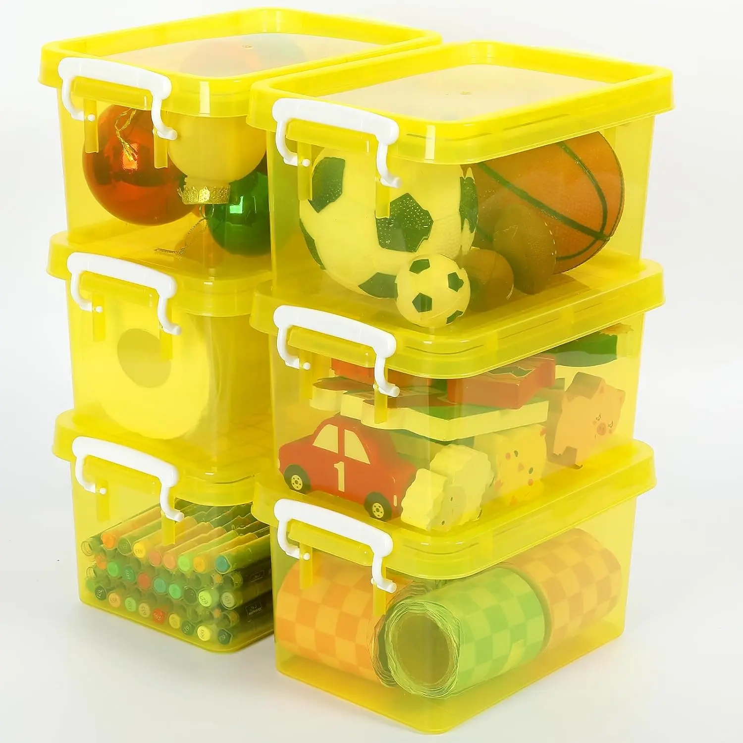 6 Pack 4 Quart Colorful Plastic Storage Bins with  Stackable Storage Bins with Latching  Handle Clear Colored Storage Organizer Bins for  Office Pantry Containers(Yellow)