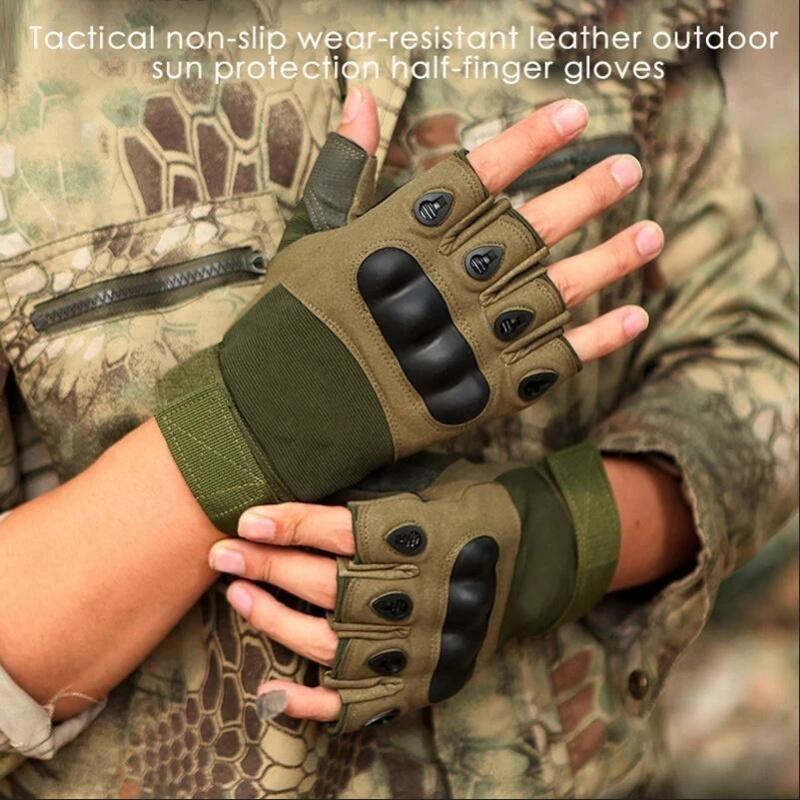 Men's Half Finger Tactical Gloves - Outdoor Military Gloves for Shooting & Cycling