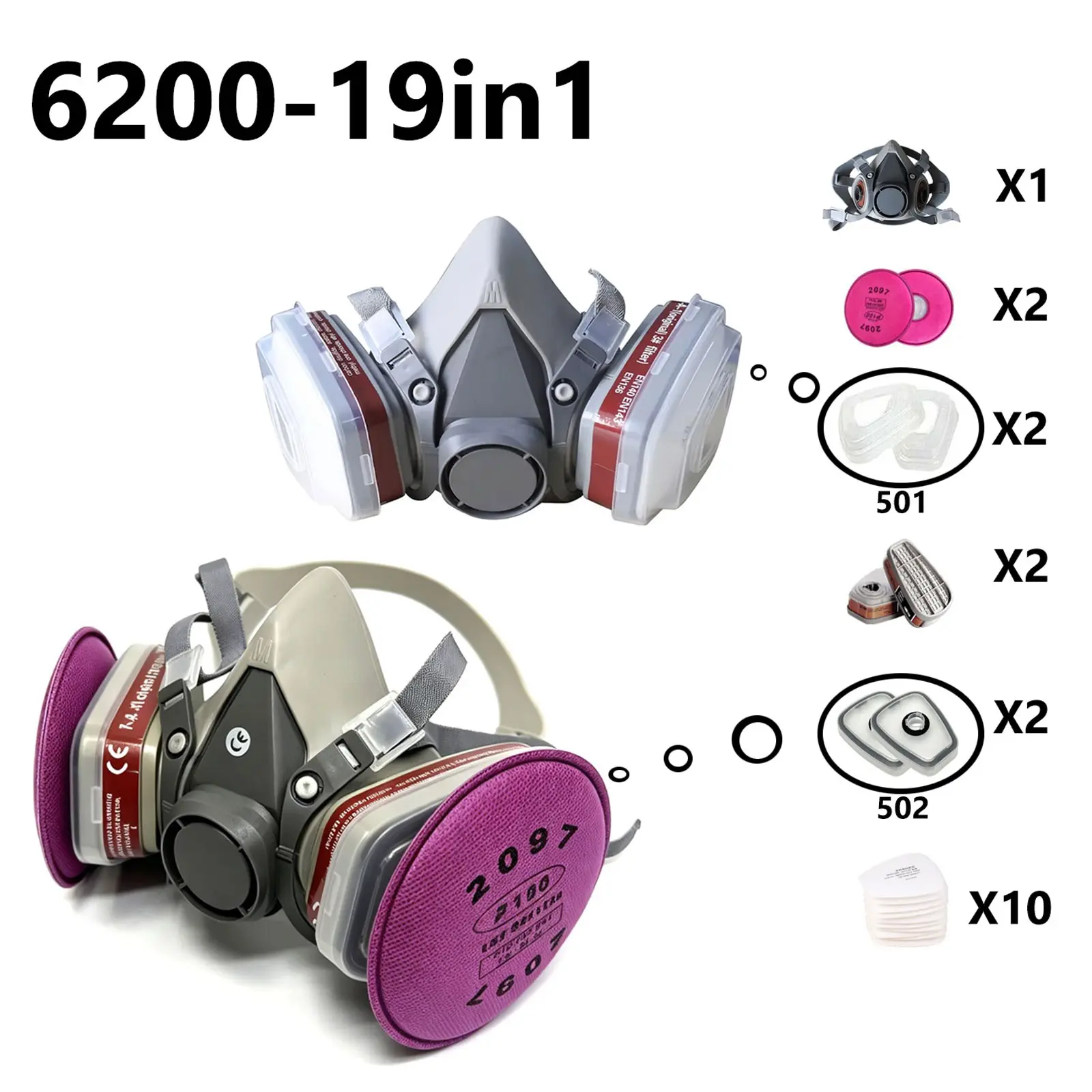 Type 6200 Half-Face Dust Mask with 502 Filter Covers, Ideal for Industrial Labor, Painting Operations, Decoration, Protective Gear, Paint Mask Respirator