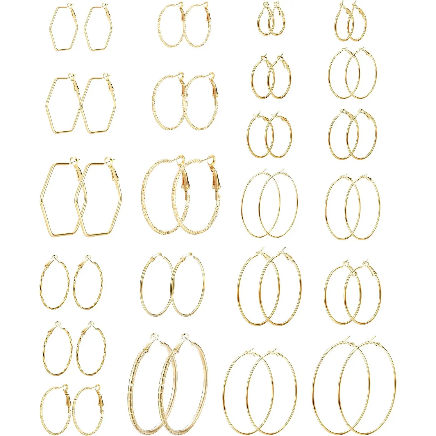 23 Pairs Hoop Earrings Set for Women, Large Circle Hoops, Delicate Carved Geometric Filigree Huggie Hoop Earrings, Fashion Jewelry