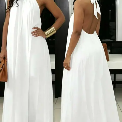Summer New Casual Versatile Loose Halter Backless Cute Chic Maxi Sleep Dress for Women, Comfortable Home Wear Loungewear, Stylish Nightwear Nightgown for Ladies, Loungewear House Dress
