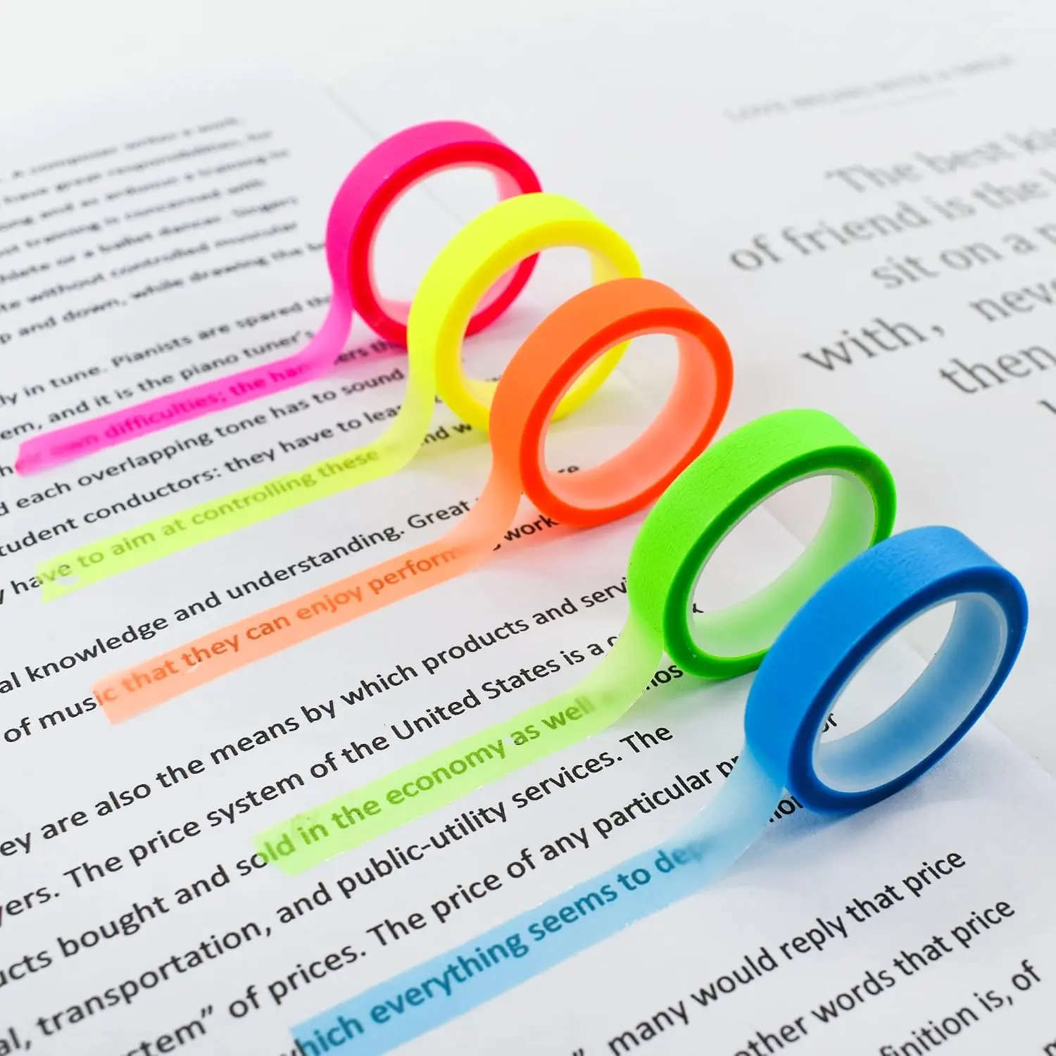 5 Rolls Transparent Removable Fluorescent Highlighter Tape - Glossy Film Marking Tool, 16ft Length per Roll for Students' Textbooks, Reading Class Office Stationery