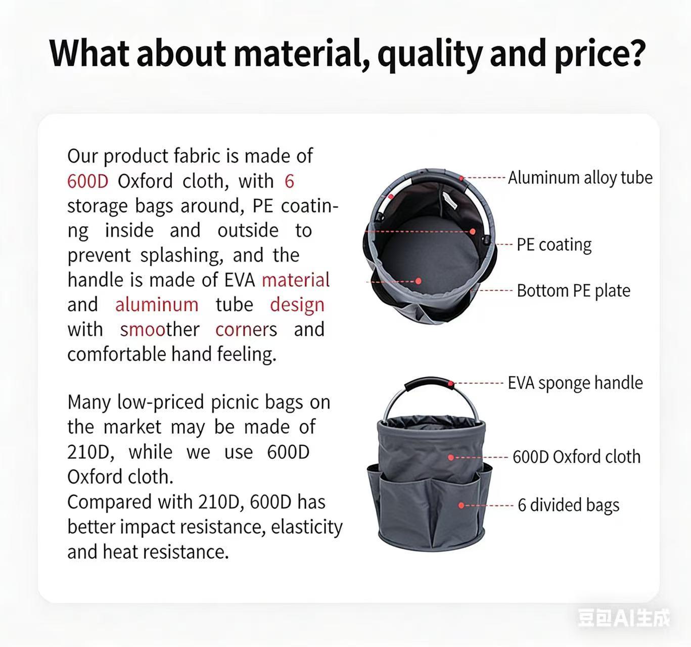 Foldable Oxford Cloth Storage Bucket, Multi-Compartment Waterproof Bathroom Wash Basket, Universal for Picnic Cleaning Tools