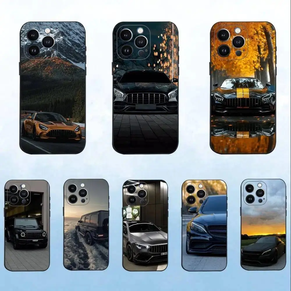 Car Mercedes-Benz Black Phone Case For iPhone 11-17 Pro Max/Plus & Samsung Galaxy S23-S25 Soft Silicone Black Cover