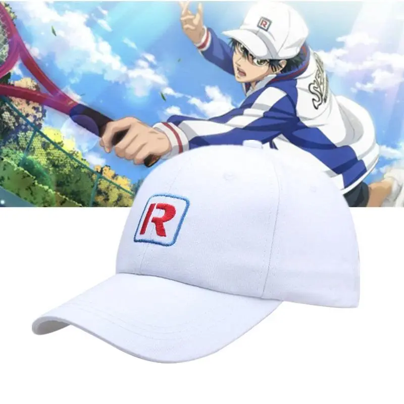Anime The Prince Of Tennis Ryoma Echizen Cosplay Cotton Adjustable Snapback Baseball Cap, Embroidered White Hat for Classic Novelty Toy Collectors