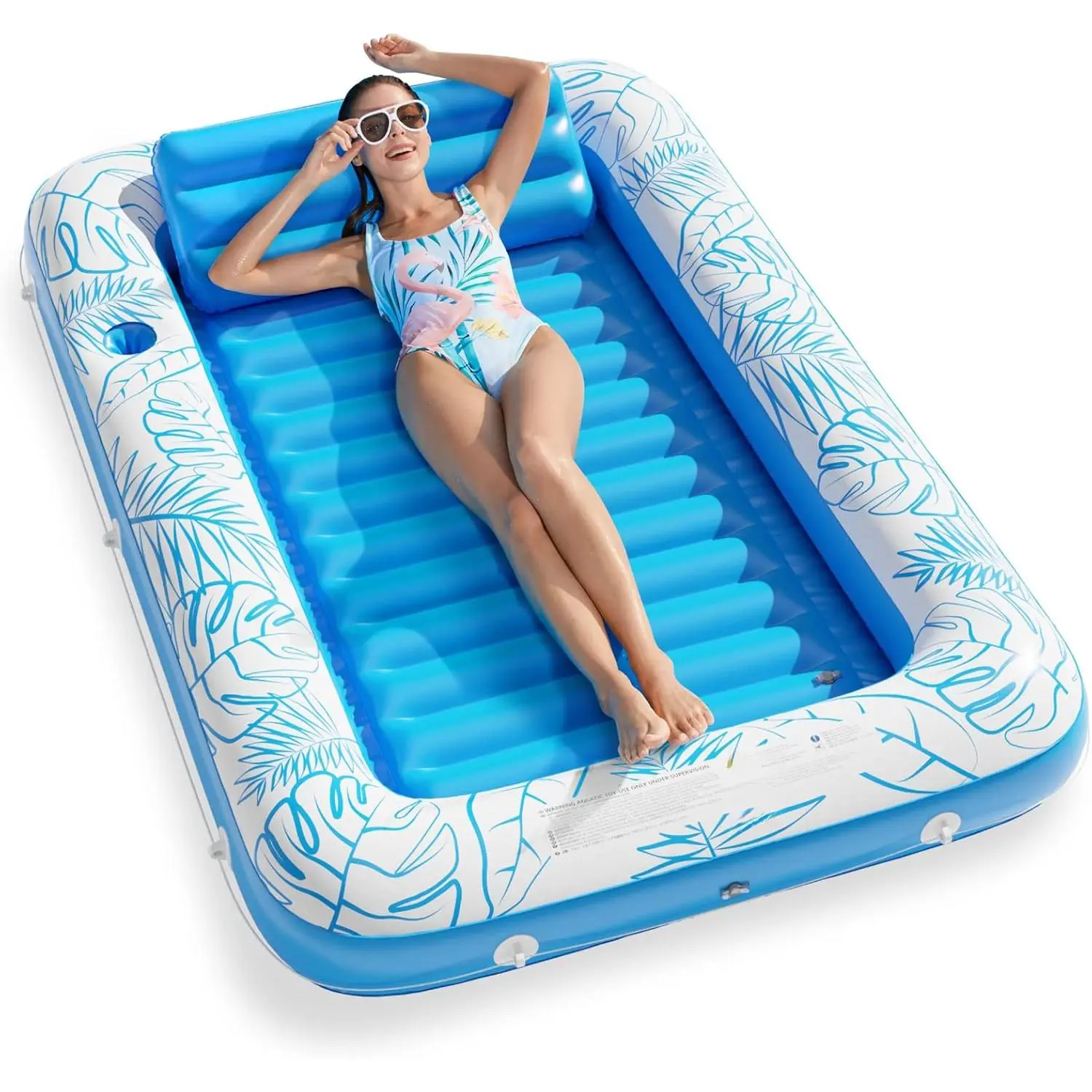 Inflatable Tanning Pool Lounger Float - 4 in 1 Sun Tan Tub Sunbathing Pool Lounge Raft Floatie Toys Water Filled Tanning Bed Mat Pad for Adult Blow Up Kiddie Pool Kids Ball Pit Pool (L)