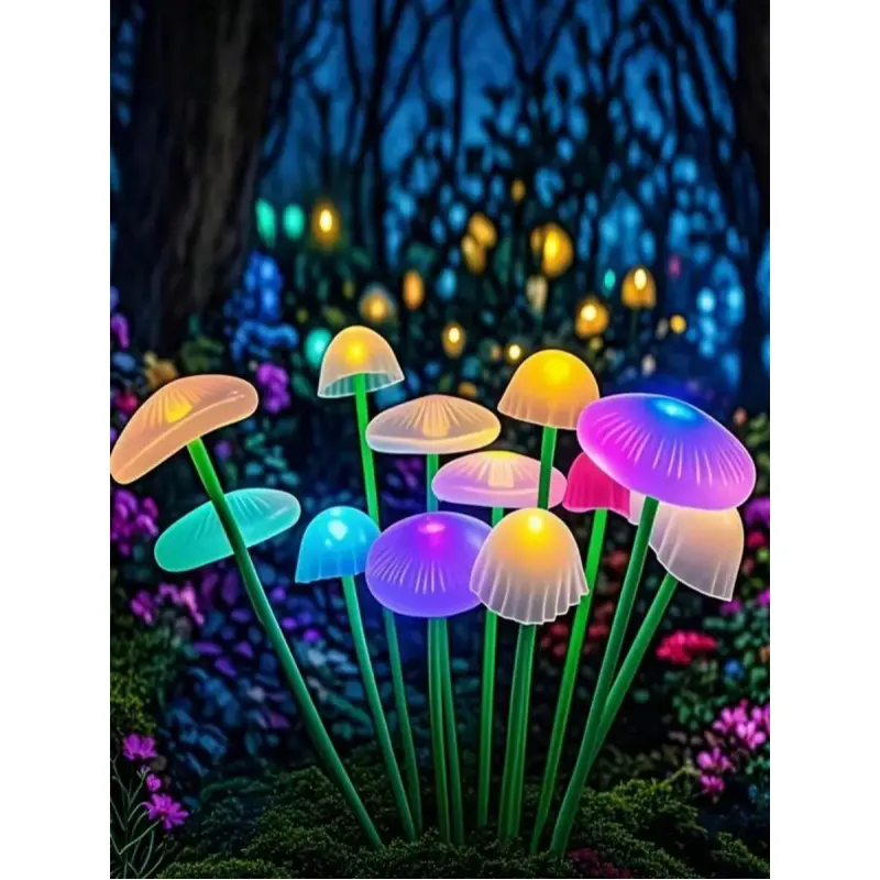 Whimsical 10-LED Plastic Jellyfish Mushroom Dream Light - Solar-Powered, Backup Battery Compatible, Waterproof Outdoor Garden Decor Light for Home Decor Enthusiasts, 10 Led Jellyfish Light