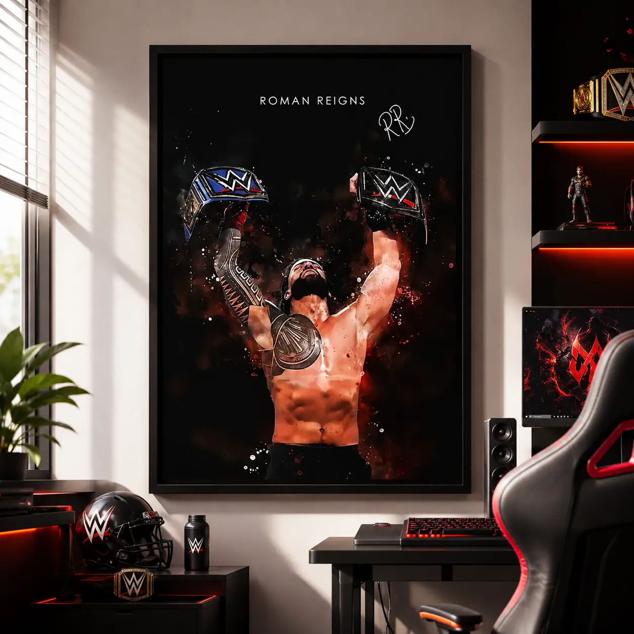 Canvas Prints, classic realistic style art, Modern cool design, Roman Reigns, a perfect gift for wrestling enthusiasts, ideal gift for bedroom, living room, above bed wall decor, mural, home decor, Framed Canvas, Wrestling Wall Decor, Wall Decor for Men