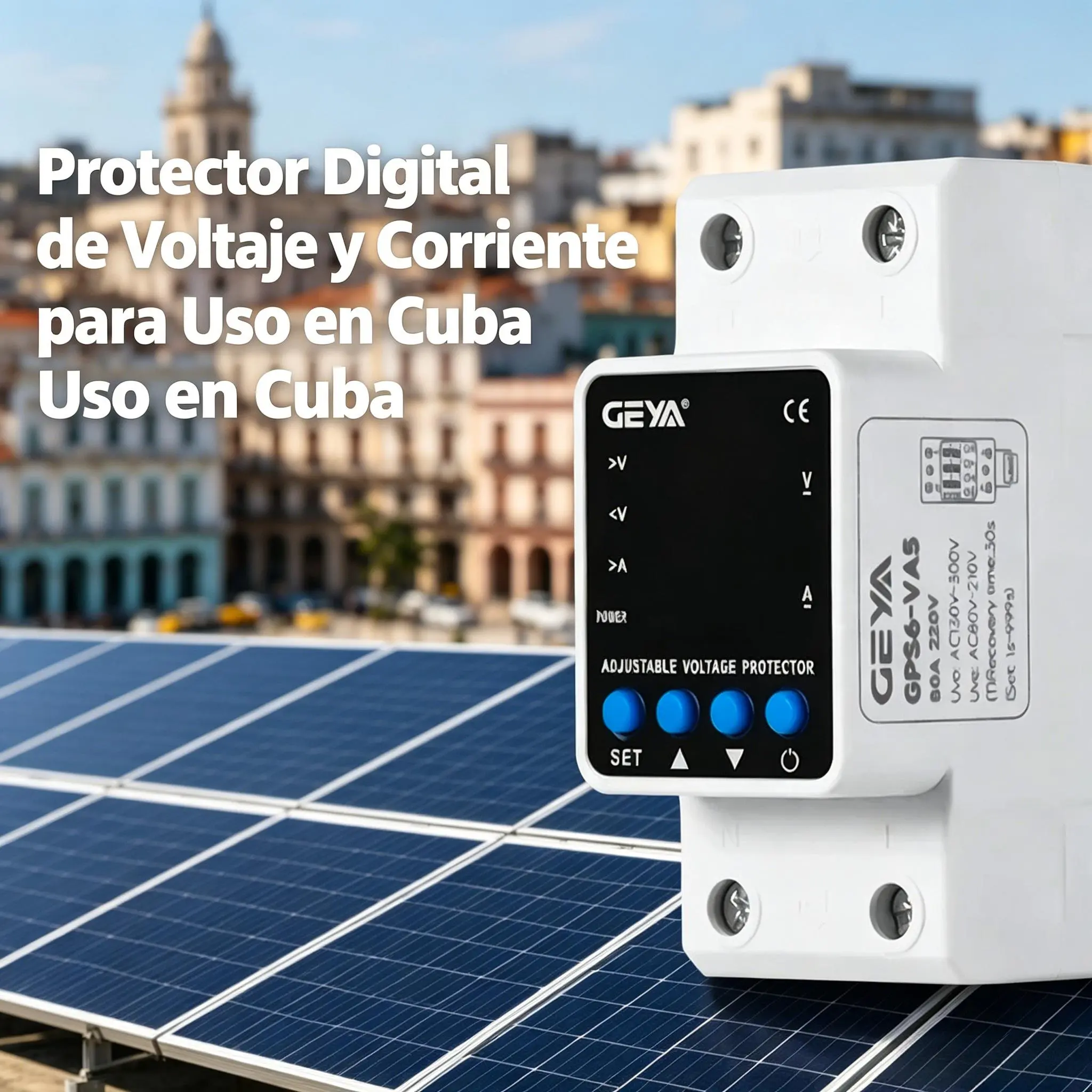 Digital Voltage Protective Device with Overvoltage, Undervoltage, Current Safeguards & Auto Reset, 2P 40A/63A 85~300V 110V/220V AC Power Supply DIN Rail Mount, GPS6-VA5，For Cuba Grid 110V/220V Unstable Voltage Environment, Household Appliances, 2P 40A 110