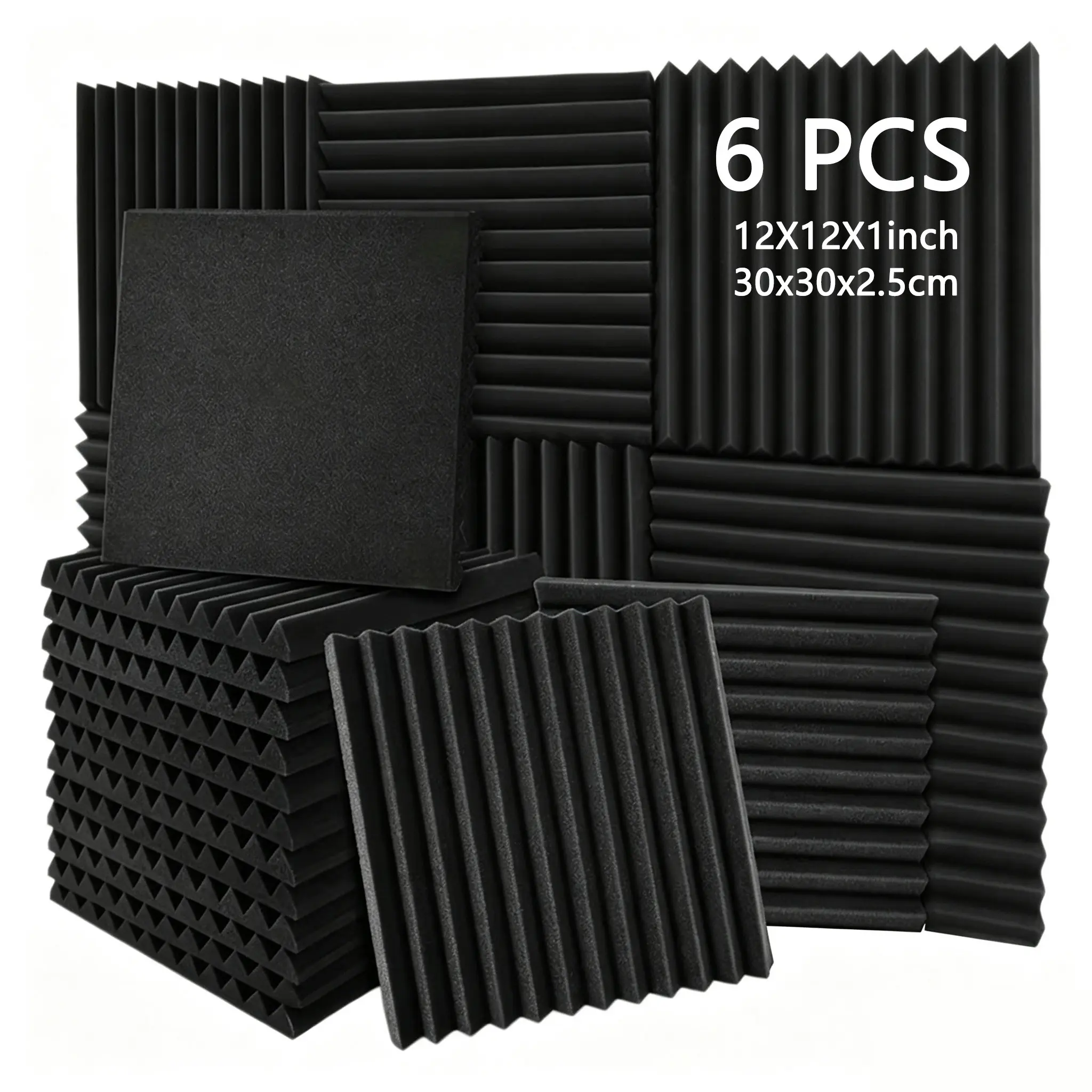 6 Pcs Wedge Acoustic Foam Panels, Wall Panel, High Density 12x12x1 Inches Soundproof Foam, Reduce Echo & Reverberation, Acoustic Treatment for Live Stream Room, Recording Studio, Drum Room, Piano Room, Home Theater, Office & Conference Room