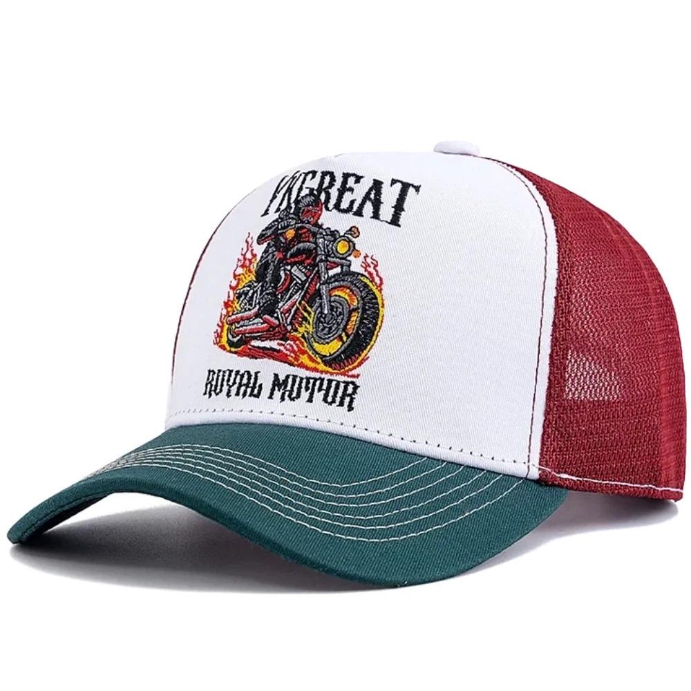 Hot Sale Motorcycle Embroidered Trucker Hat Flame Biker Patch Baseball Cap For Man Woman Breathable Streetwear Summer Mesh Caps