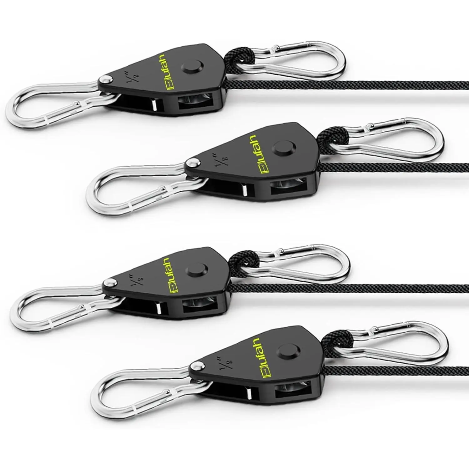 4-Pack 10ft 1/8" Adjustable Ratchet Tie-Down Straps Windproof Paracord Rope with Roller Hanger for Grow Light Camping Tent Kayak Outdoor