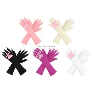 Halloween Long Gloves Silicone Soft Plush Pad With Nails Adult Kids Cosplay Prop