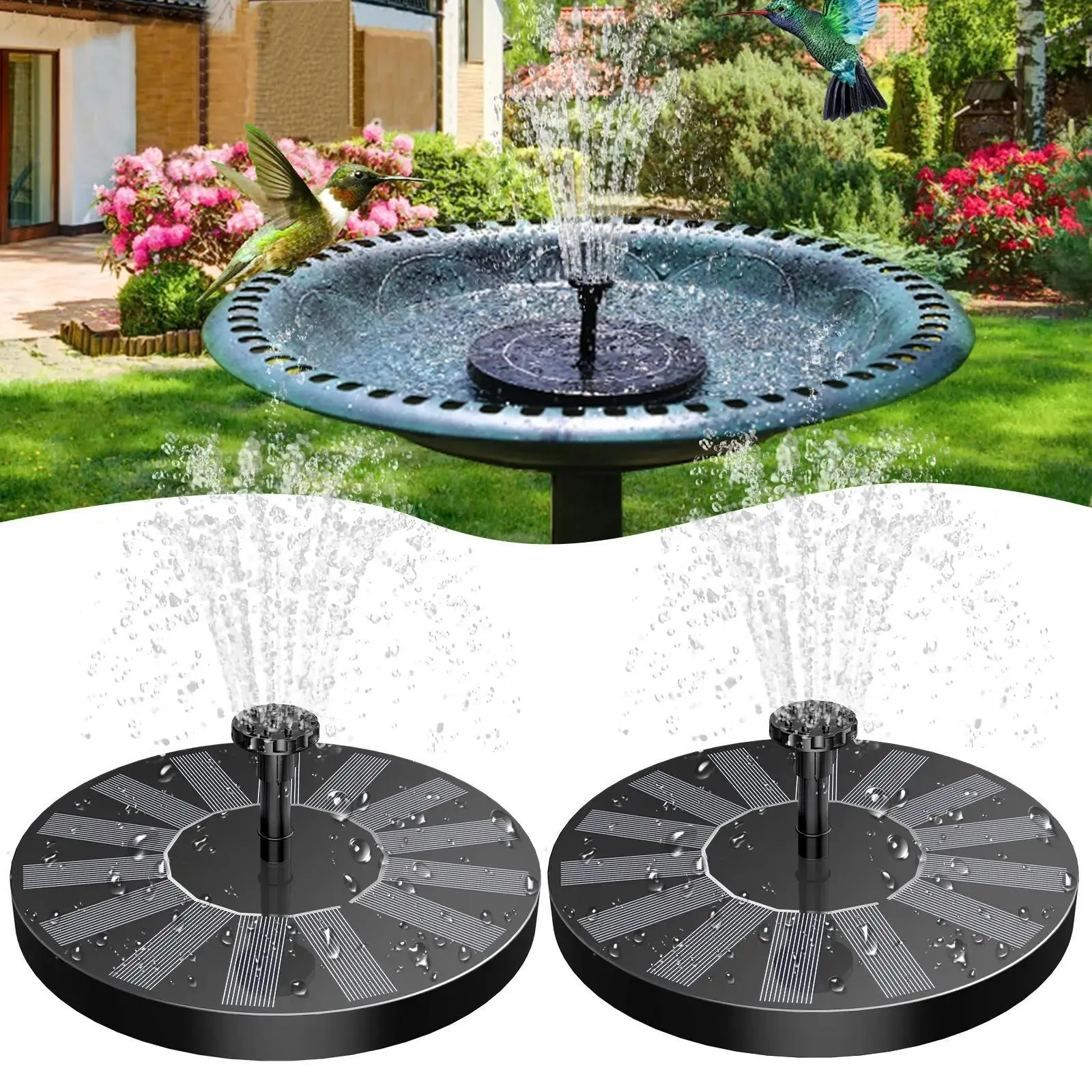 8-Nozzle Solar Birdbath Fountain Pump, Eco-Friendly Floating Outdoor Garden Supplies for Garden Decor, Solar Birdbath Fountains