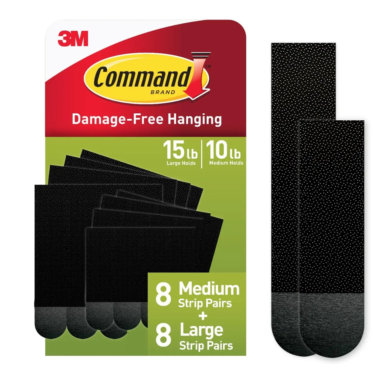 Command 15 lb & 10 lb Large and Medium 16 Pairs Picture Hanging Strips (32 Strips), Damage-Free Hangers for Picture Frames, No Tools Required, Great for Home Room Wall Decor, Black Adhesive