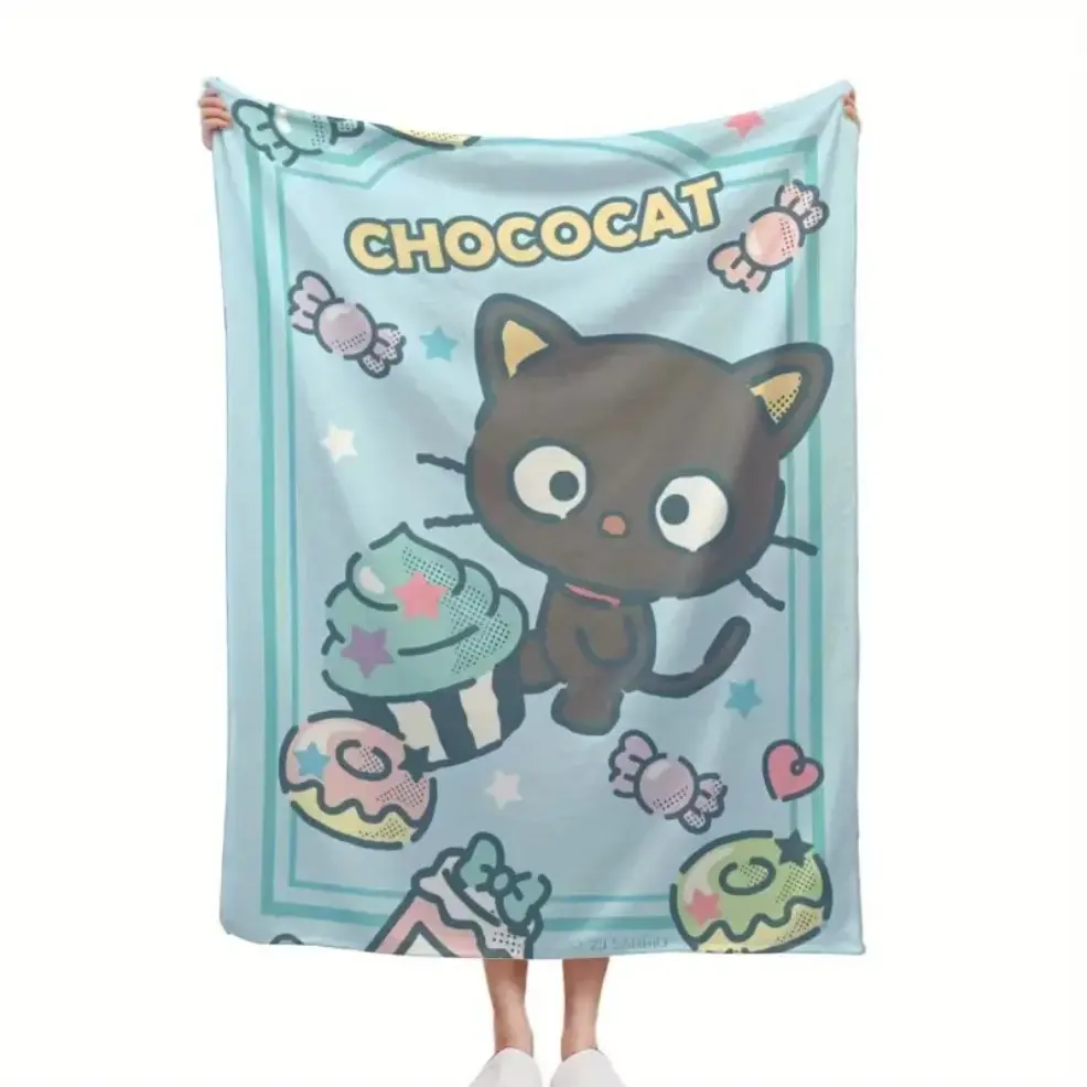 Pastel Chococat Food-Themed Flannel Baby Blanket Adult Blanket Throw Blanket - Single-Sided Choco Print, Super Soft All-Season Bedding, Cartoon Mascot Animal Character Art Colorful Throw Blankets for Home Bedroom Couch Decor, Perfect Birthday Holiday Hous
