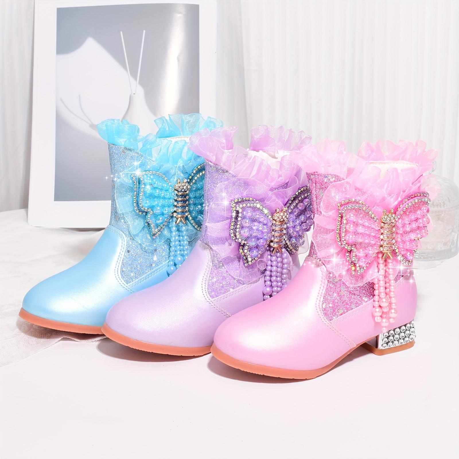 Warm Boots Winter Fleece Lined |                   Fashion Short Boots for Girls New Warm High Heel Princess Bowknot Daily Shoes