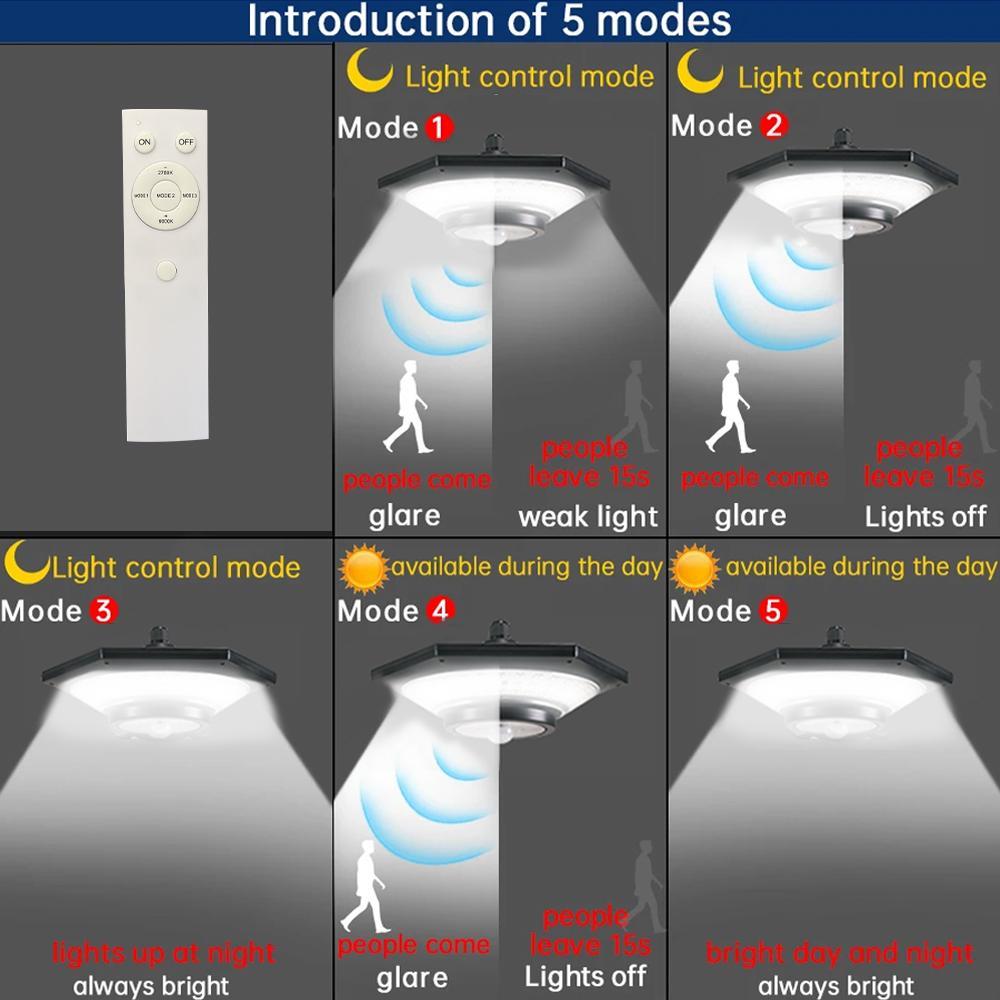 Solar Pendant Light, 228 LED Solar Pendant Light with Motion Sensor, Waterproof LED Wall Mounted Light with Remote Control, Outdoor Wall Lamp for Camping, Solar Powered Spotlight