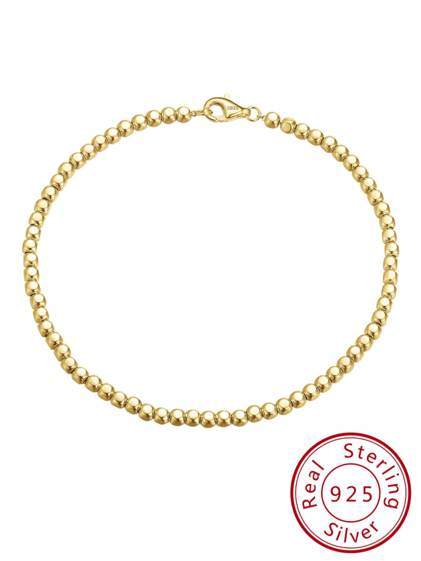 925 Sterling Silver Simple  Bead Chain Bracelet, High Quality Fashionable Jewelry for Women & Men, Trendy All-match & Exquisite Jewelry for Birthday Gift