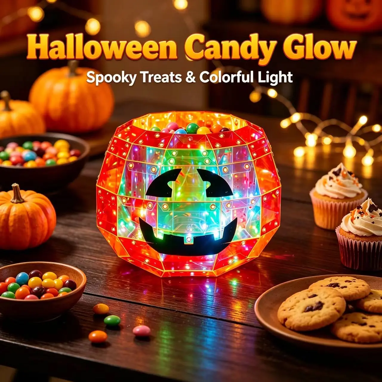 LED Gradient Glowing Pumpkin Candy Jar, Halloween Decoration, Rainbow Light Pumpkin Container, Festive Tabletop Ornament, Party Atmosphere Prop, Glowing Led Lights