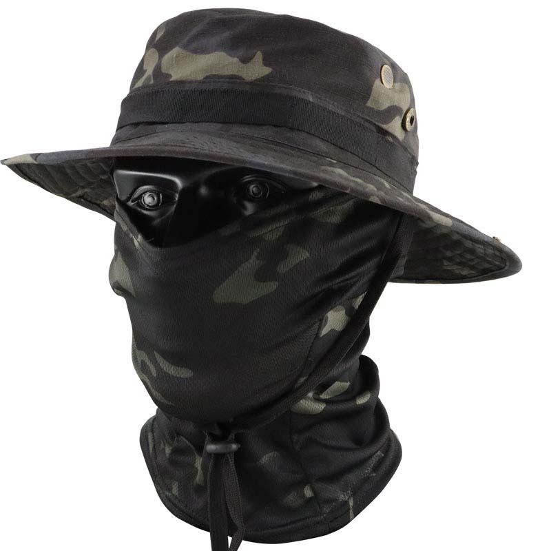 Men's Camouflage Hat and Wide Brim Cap Set, UV Protection Tactical Fisherman Hat, Outdoor Sports Hiking Camping, Casual Style