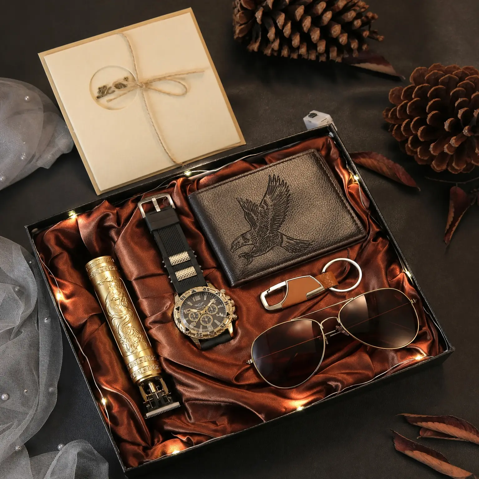 7-Piece Men's Watch Set + Sunglasses + Wallet + Hair Clipper, Perfect Gift for Father's Day, Teacher Appreciation, Thanksgiving, Fathers Day Present, Gift Set Box