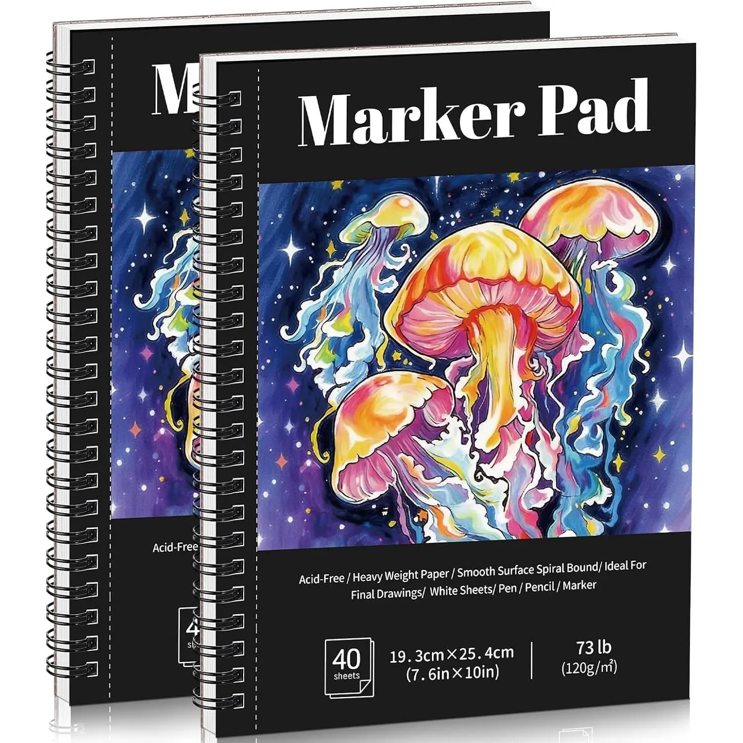 2 Pack 80 Sheets Marker Paper Pad, 5.8x8.5 Inch Bleedproof Art Sketch Pad, 73lb/120gsm Drawing Paper Spiral Sketch Book, Painting Coloring  Marker Paper for Beginners Artists