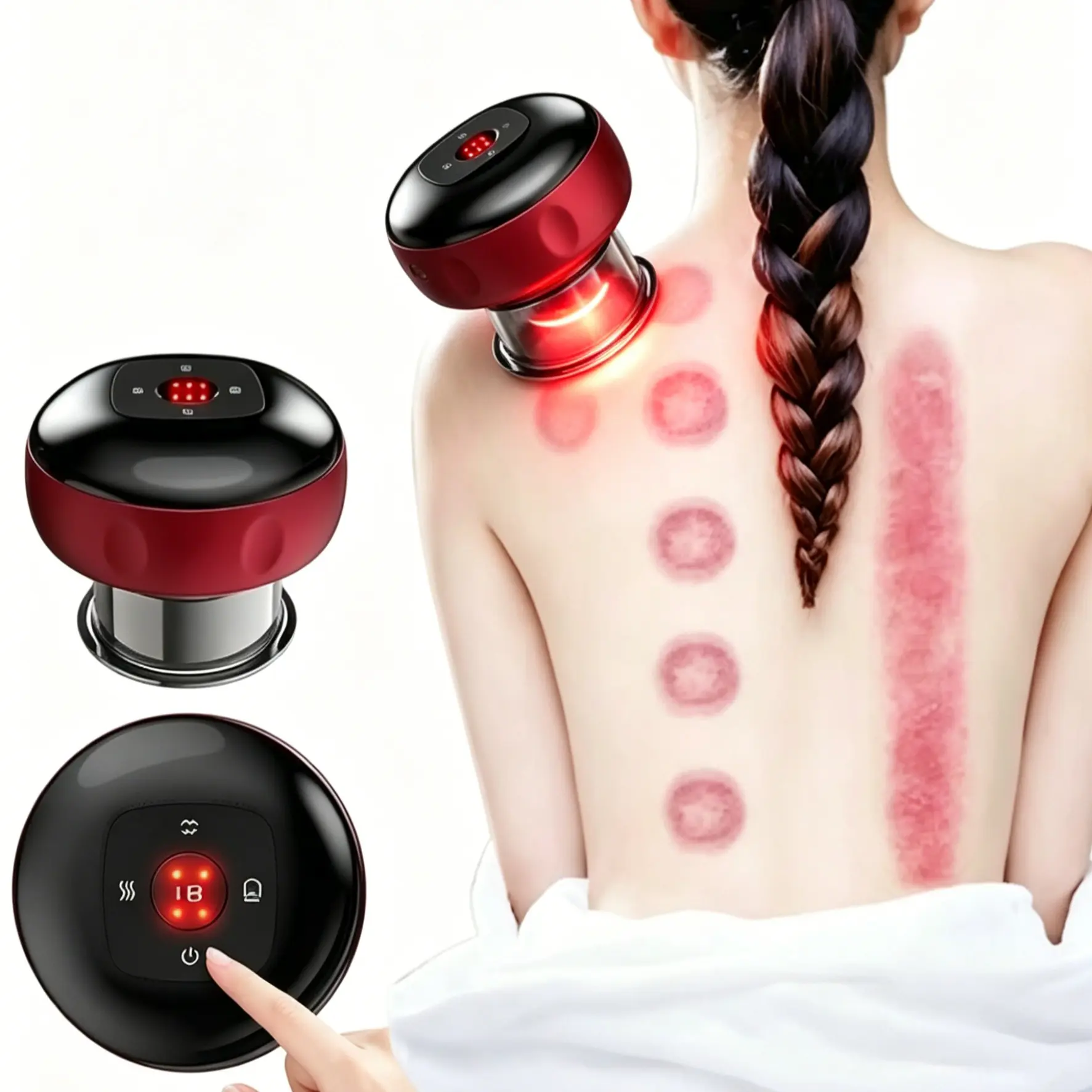 Wireless Rechargeable Cupping Massager, 12 Suction Levels, 3 Heat Settings, Home Gua Sha Massage Tool, Relaxing Pain Relief Device