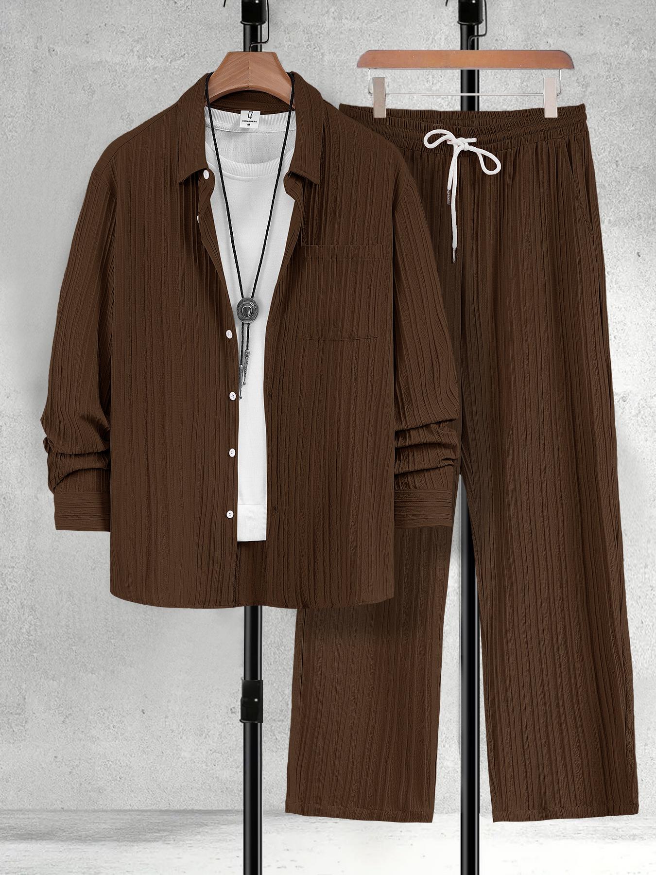 Men‘s Fashion Casual Shirt  Set 2 Piece Casual Athletic Jogging Long Sleeve Outfits Track Suits For Men Sets