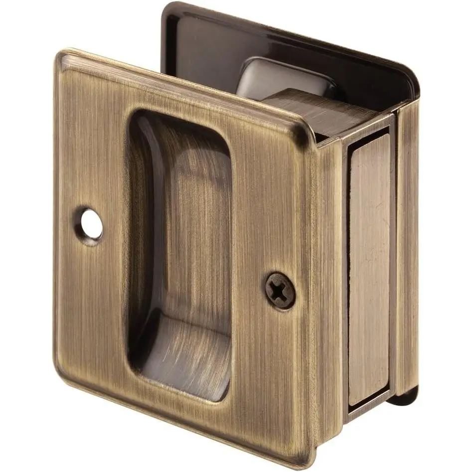 N 7080 Solid Brass Antique Brass Finish Left/Right Edge Fit Hidden Flush Pocket Door Combination Pull (Single Pack)