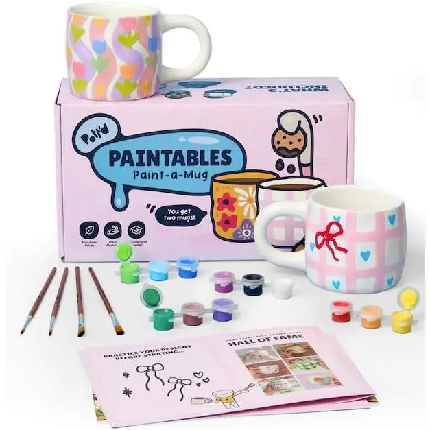Paintables  Your Own Mug Kit - DIY Mug Painting Kit for Adults. Ceramic Painting Kit for Adults Includes Mugs, Paints, Brushes, Cloth and Painting Inspiration Guide