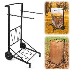 Trash Bag Holder, Adjustable Metal Leaf Bag Holder from 30-45 Gallon Capacity, Mobile Garbage Bags Cart, Outdoor Garden Leaf Bags Stand for Yard & Lawn Cleanup, Gardening, Camping, Parties