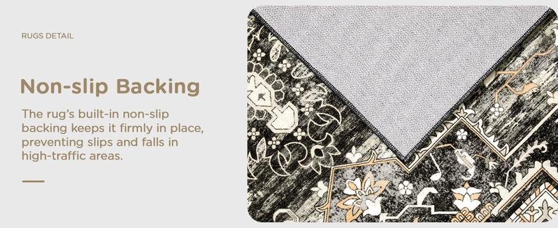 8x10 Washable Area Faux Cashmere Rug for Living Room, Non-Slip Soft Boho Vintage Medallion Carpet, Low Pile Distressed Rugs for Bedroom, Dining Room, Home Offi