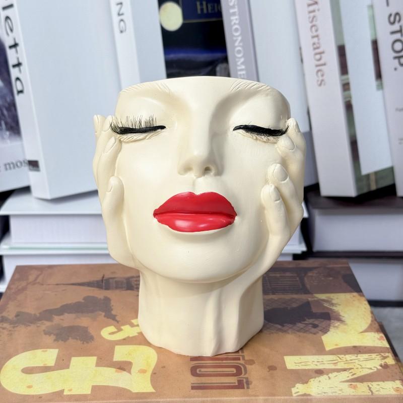 1pc artistic face-shaped flower pot, Planter Pots, makeup brush bucket, a highly designed and practical Decorative garden and courtyard home decoration item, the top choice for soft furnishings, a desktop beauty tool storage