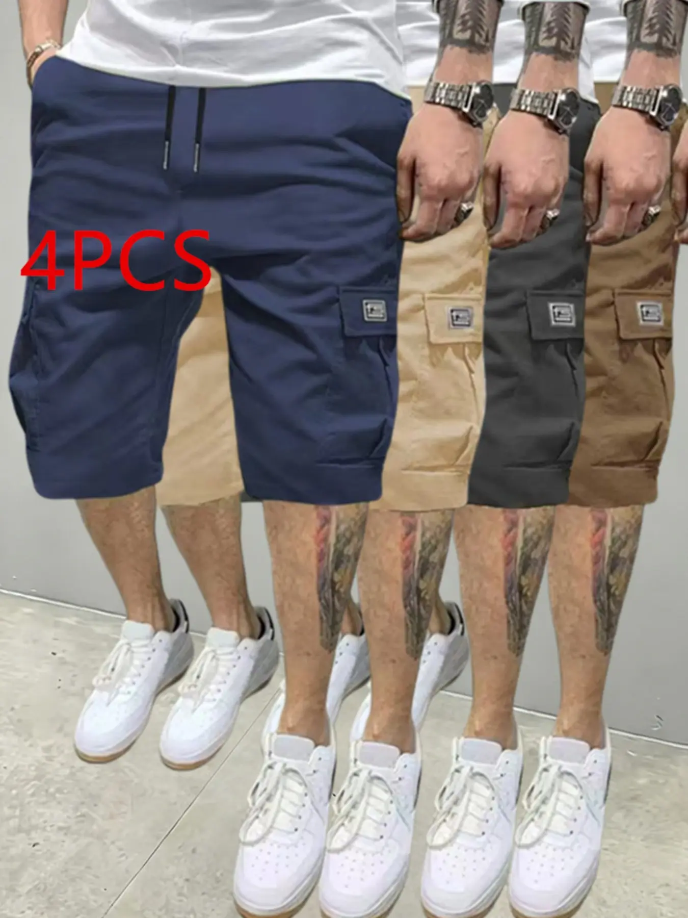 Men's Elastic Waist cargo shorts, Lightweight Casual Short Pants, Multi-Pocket Design, Ideal for Hiking, Work, Travel