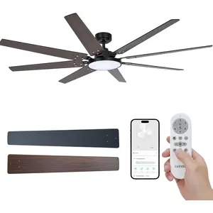 Smart Ceiling Fan with LED Light, 72 Inch, 8 Blades – Remote & App Control – Adjustable Color & Brightness – Timer – Multiple Wind Speeds – Alexa Compatible – Modern Indoor/Outdoor Fan