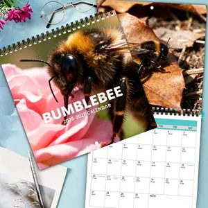 1-Pack Bumblebee Wall Calendar Planner 2026-2027  18-Month Layered Calendar with Month Tabs and Daily Views, Suitable for Home and Office. Cute Bumblebee Aesthetic Design with Date Planning Features, Perfect as a Christmas or New Year Gift