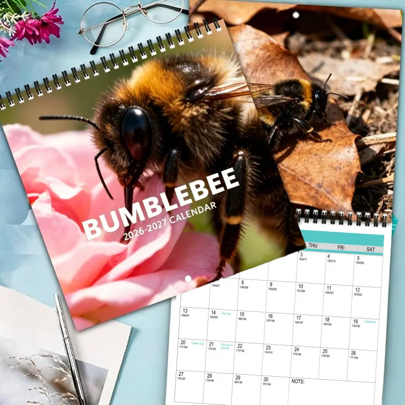 1-Pack Bumblebee Wall Calendar Planner 2026-2027  18-Month Layered Calendar with Month Tabs and Daily Views, Suitable for Home and Office. Cute Bumblebee Aesthetic Design with Date Planning Features, Perfect as a Christmas or New Year Gift