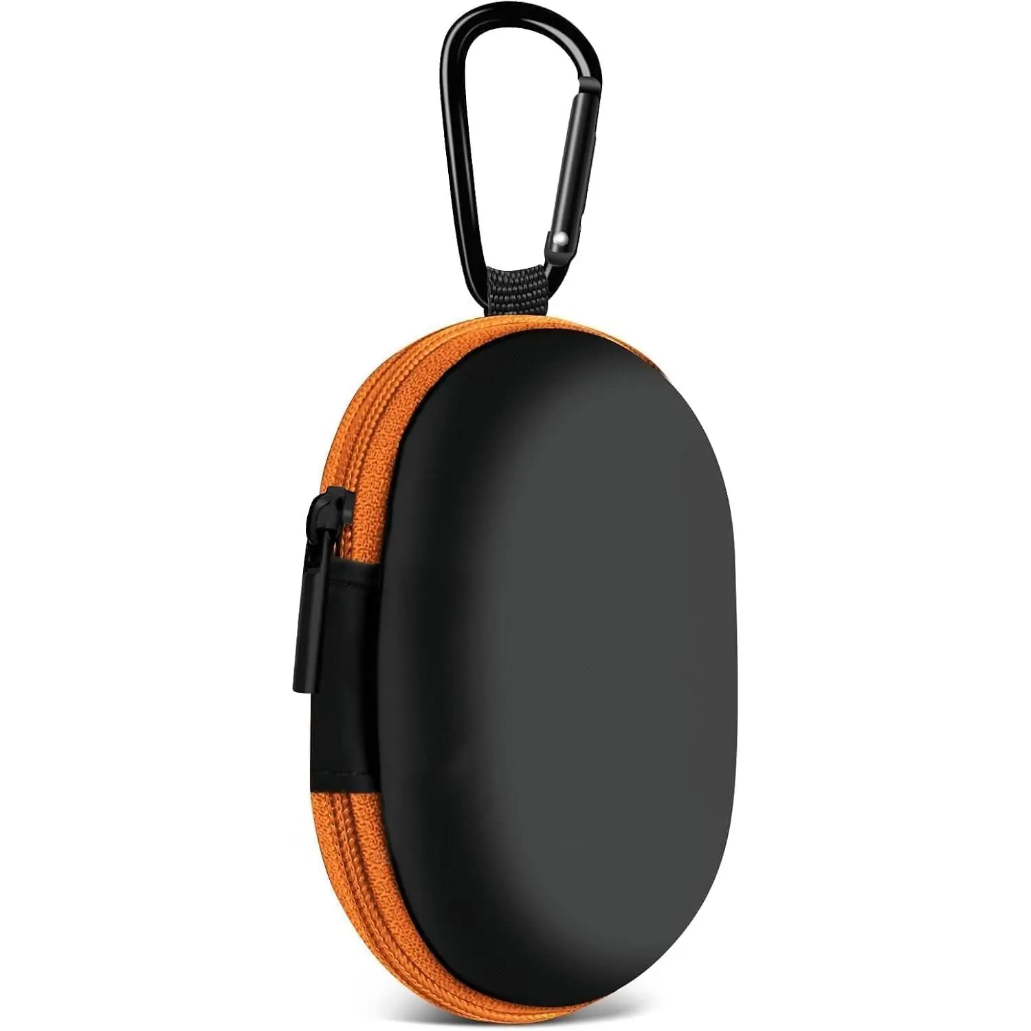 1 Pack Oval Earbud Case Storage Bag with Carabiner, Orange | Portable EVA Carrying Case, For Wired/Wireless Headphones, SD Card Storage, Camera Chip