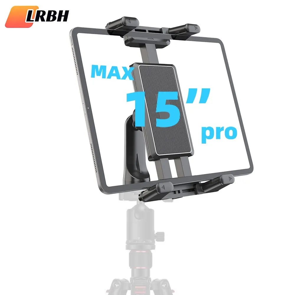 Lrbh iPad Tripod Adapter, 360° Rotating Universal Tablet Stand, Compatible with 7-15 Inch Tablets, 4-7 Inch Phones, Tripod and Monopod Mount, Tablet Stand Holder